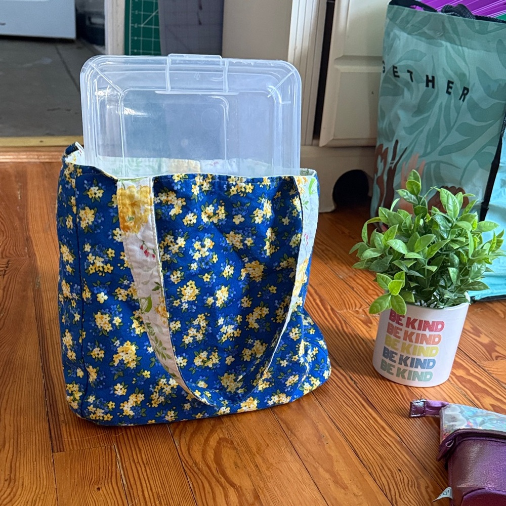Blue Floral reversible Tote Bag